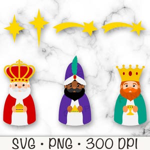 3 Kings, Cute 3 Kings, 3 Wise Men, Nativity Star, Tres Reyes Magos, SVG, PNG, Clipart, Instant Digital Download