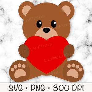 Ursinho de pelúcia com coração, Ursinho de pelúcia do Dia dos Namorados, Ursinho de pelúcia SVG, PNG, Clipart, Download digital instantâneo