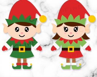 Cute Elf Boy and Girl SVG, Elf PNG, Girl Elf, Elf Clip Art, Red and Green Elf, Baby Elf, Christmas Elves, Digital Download