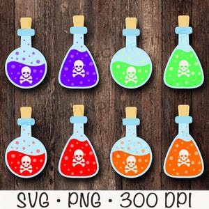 Magic Potion Bottle, Halloween Potion Bundle, Witch Brew, Red, Orange, Purple, Green, SVG Vector File and PNG, Instant Download Sublimation