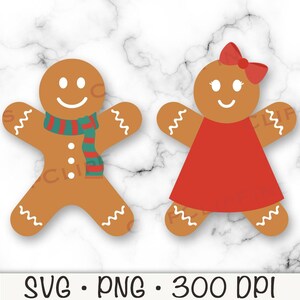 ジンジャーブレッドマン SVG、ジンジャーブレッドガール SVG、服を着たジンジャーブレッド、スカーフを巻いたジンジャーブレッドマン、PNG、クリップアート、デジタルダウンロード