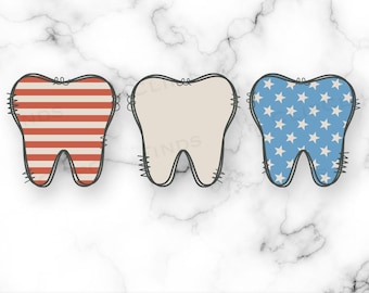 July 4th Tooth PNG, Patriotic Tooth, Dentist, Dental, American Flag, Vintage, Retro, Hand-Drawn, Scribble, T-Shirt Design, Sublimation File