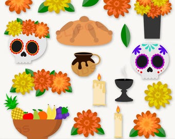 Dia De Los Muertos, Day Of The Dead, Bundle, Marigold, Sugar Skull, Pan De Muertos, Clip Art, SVG, PNG, Digital Download
