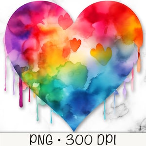 Aquarel hart PNG-bestand, kleurrijk aquarel hart met druppels, sublimatie, Happy Valentine's Day hart, digitale download