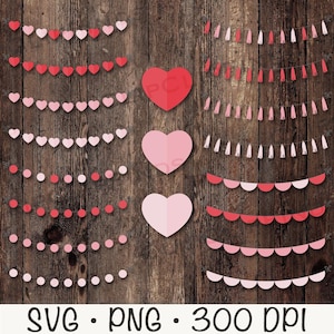 Herzgirlande Wimpelkette Valentinstag SVG PNG, rosa und rot, Herzbanner, String Herzen, sofortiger digitaler Download