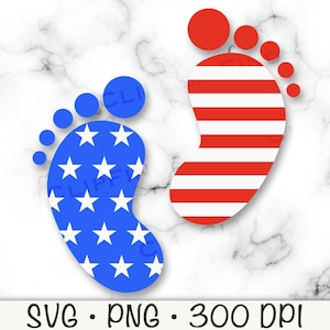 Impression de pieds de bébé drapeau américain, pas de bébé, pieds de bébé patriotiques, 4 juillet, SVG, PNG, faire-part de grossesse, sublimation, téléchargement numérique