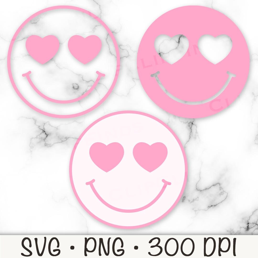 Happy Face With Heart Eyes SVG Bundle Pack, Groovy Hippie Valentine's ...