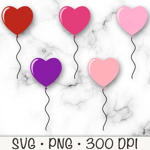 Balões de coração SVG, Balões em forma de coração, Balões de dia dos namorados, Balões de coração PNG, Download digital instantâneo