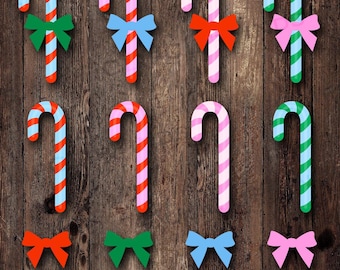 Candy Cane Clipart, SVG, PNG, Coquette Bow, Retro, Vintage, Colorful, Christmas Candy, Whimsical, Digital Download File