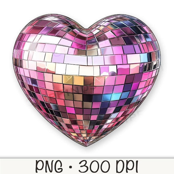 Disco Ball Heart PNG, Pink Disco Heart, Iridescent Heart, Retro