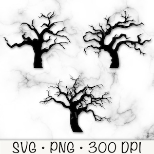 Sec effrayant effrayant Halloween arbre Silhouette SVG, PNG, téléchargement numérique