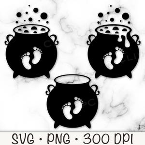 Chaudron de sorcière de pieds de bébé SVG, bébé est en train de brasser, sexe révélé, faire-part de grossesse, thème de l'Halloween, PNG, téléchargement immédiat