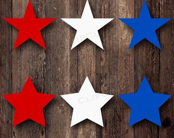 6 Individual Red, White, and Blue Stars SVG Vector Cut file, PNG Transparent Background Instant Download