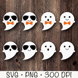 Cute Boy Ghost SVG, Boy Ghost PNG, Ghost with Bowtie, Ghost with Sunglasses, Cool Ghost, Halloween Ghost, Ghost Bundle Pack,Digital Download