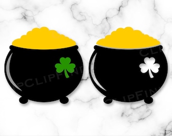 Garnek złota na dzień Świętego Patryka SVG, Garnek złota PNG, Clipart, Koniczyna, Szczęśliwy Irlandczyk, Garnek na dzień Świętego Patryka, Koniczyna, Pobieranie cyfrowe