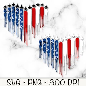 Flugzeug Tropfenfänger USA Flagge SVG, 4. Juli Luftwaffe SVG, Farbentropfen, rot, weiß blau, handgezeichnete Sterne, amerikanische Flagge, Militär, Sublimation