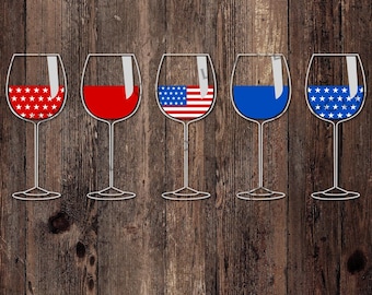 Patriotic American Flag Wine Glasses, Red, Wine and Blue, SVG, PNG, T-Shirt Design File, Funny, Instant Digital Download