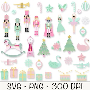 Clipart de quebra-nozes rosa e verde menta, Clipart de quebra-nozes, Quebra-nozes PNG, Quebra-nozes SVG, Download digital instantâneo