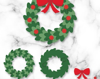 Kerstkrans SVG, krans PNG, kerstkrans clipart, vectorbestand, rode strik, kerstbessen, digitale download