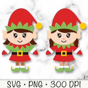 Niedliche Mädchen Elf SVG, Elf PNG, Mädchen Elf Clip Art, Grün und Rot Elfe, Baby Elfe, Weihnachtselfen, digitaler Download