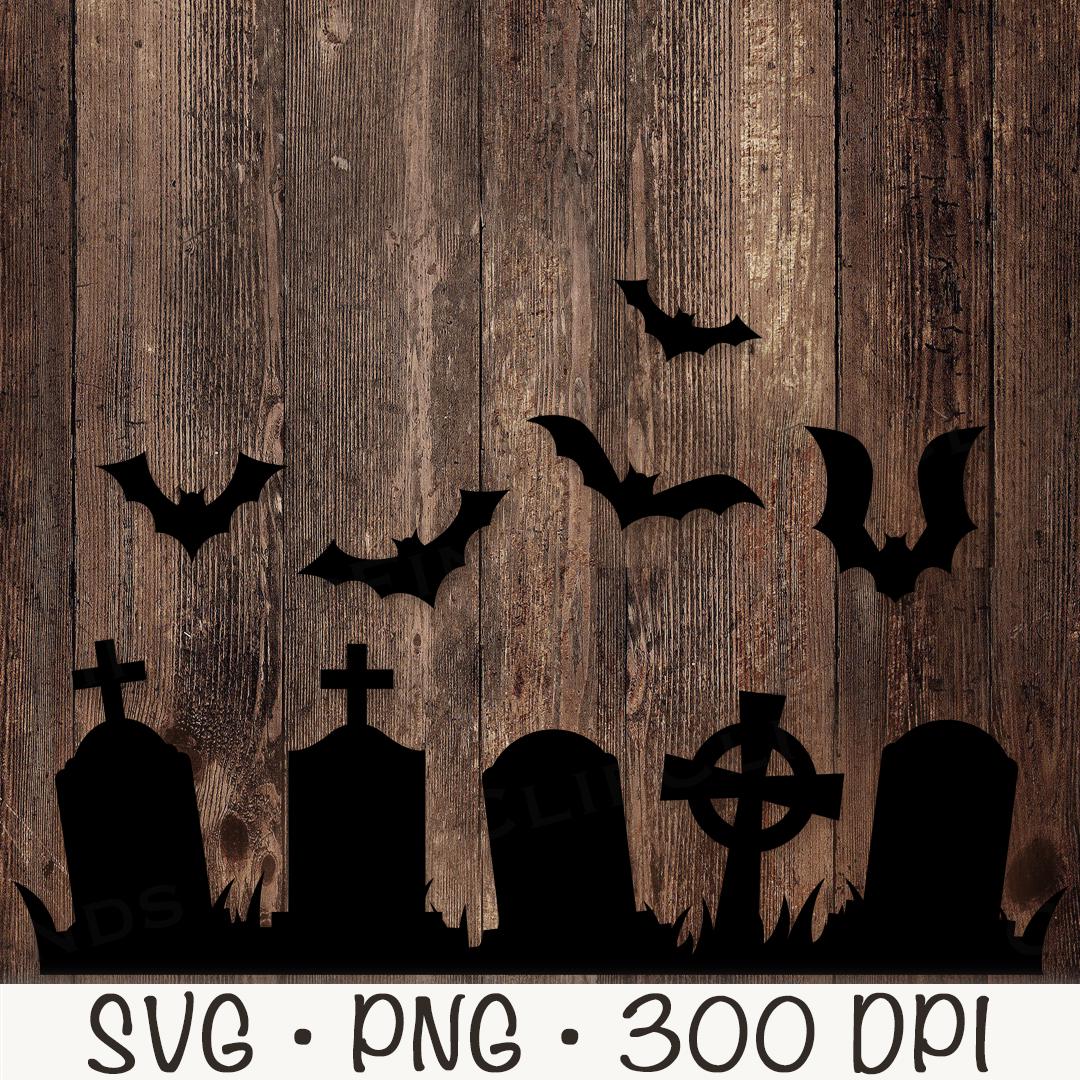 Halloween Graveyard Scene SVG, Graveyard SVG, Cemetery SVG, Spooky Tree ...