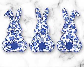 Chinoiserie Easter Bunny PNG, Blue Toile Bunny, Blue Floral Easter Bunny, Blue Willow, Triple Bunny, Shirt Sublimation File,Digital Download