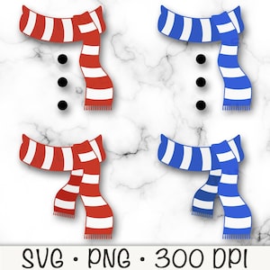 スカーフ SVG、雪だるまスカーフ PNG、青いストライプのスカーフ クリップアート、赤いストライプのスカーフ、ボタン付きスカーフ、デジタルダウンロード