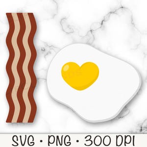 Lard et oeuf PNG, bacon et oeuf SVG, la Saint-Valentin assortie mets, jaune de coeur, bacon mon coeur, oeuf au plat, téléchargement numérique
