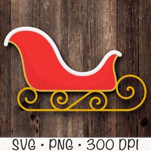 Père Noël traîneau SVG, PNG, traîneau rouge, Clipart traîneau, traîneau de Noël, téléchargement numérique