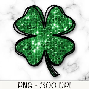 Faux trèfle scintillant PNG, trèfle scintillant, trèfle disco, sublimation, création de t-shirt, Saint-Patrick, contour Doodle, téléchargement numérique