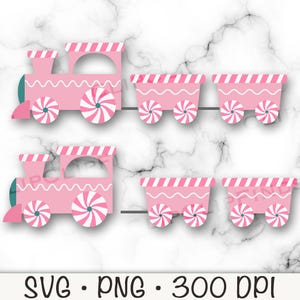 Tren navideño rosa SVG, tren navideño PNG Clip Art, ruedas de menta, descarga digital