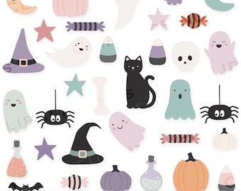 Halloween Clipart PNG, Hand-Drawn Halloween Clipart, Pastel, Cute Halloween Clipart, Ghost, Cat, Pumpkin, Candy Corn, Skull, Potion, Bat,Kid