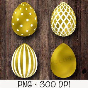 Gold Ostereier, Gold Osterei Clipart, dekorative Ostereier PNG, gestreifte Eier, Polka Dot Eier, digitaler Download
