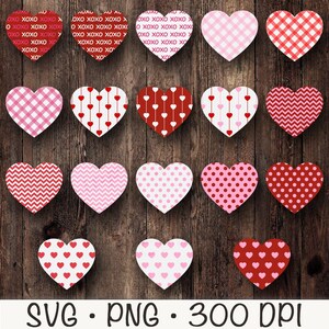 Harten clipart, Valentijnsdag harten png, decoratieve harten SVG, zigzag hart, polkadot hart, schattige harten, XOXO, geruite harten, afbeeldingen