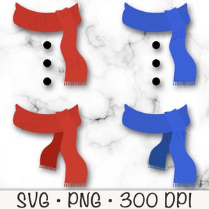 Sjaal SVG, sneeuwpop sjaal PNG, blauwe sjaal illustraties, rode sjaal, sjaal met knopen, digitale download