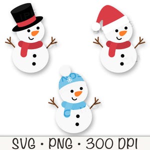 かわいい雪だるまのクリップアート、雪だるま PNG、赤ちゃん雪だるま SVG、青、赤のサンタ帽子、ビーニー、冬用帽子、スカーフ、クリスマス雪だるま、デジタルダウンロード