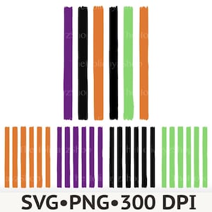 May include: A digital graphic design featuring vertical brushstroke stripes in purple, black, orange, and lime green. The top section displays a multi-colored sequence, while the bottom section shows four distinct groups of solid-colored stripes.