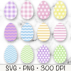 Joli Pâques pastel décoré oeuf Bundle SVG, Marguerite, plaid Buffalo, Clipart oeuf de Pâques, oeufs de Pâques PNG, téléchargement immédiat