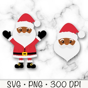 Papai Noel afro-americano, Papai Noel marrom, SVG, PNG, Clip Art, Download digital instantâneo