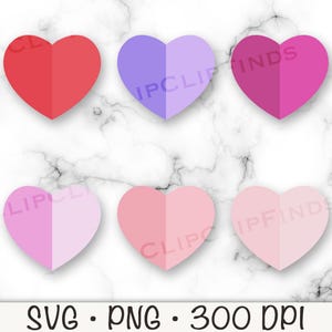 Valentinstag Herz, Lila, Pink, Fuchsia, Rot, zweifarbig, Flach, Modern, Trendy, minimalistisch, Papierherz, PNG, SVG, digitaler Download