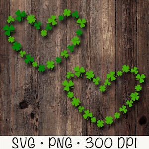 St Patrick's Day Herz, Kleeblatt Klee Herz Bundle, SVG Vektorschnitt Datei und PNG transparent, Sublimation, Clip Art, Sofort Download