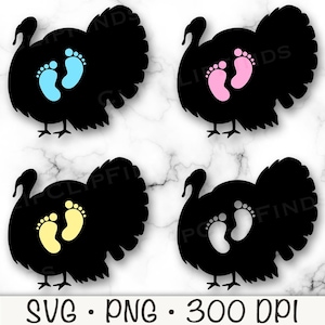 Truthahn mit Babyfüßen SVG, Thanksgiving Schwangerschaftsankündigung PNG, Gender Reveal, Babyparty, Herbstbaby, sofortiger digitaler Download