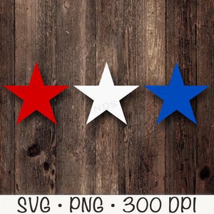 3 afzonderlijke rode, witte en blauwe sterren, ster SVG, vectorgesneden bestand, transparante PNG-achtergrond direct downloaden