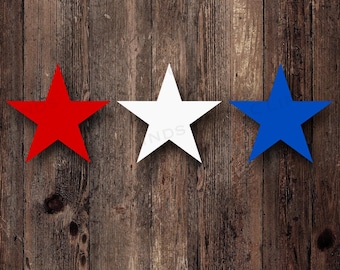 3 Individual Red, White, and Blue Stars, Star SVG, Vector Cut file, PNG Transparent Background Instant Download