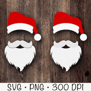 Chapéu de Papai Noel SVG, Barba e Bigode de Papai Noel SVG, Barba de Papai Noel PNG, Download Digital Instantâneo