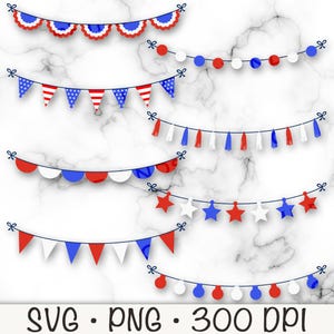 Banderines del 4 de julio, guirnalda patriótica, colgante, SVG, PNG, clipart, borde, descarga digital instantánea