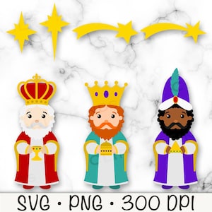 3 Kings, Cute 3 Kings, 3 Wise Men, Nativity Star, Tres Reyes Magos, SVG, PNG, Clipart, Instant Digital Download