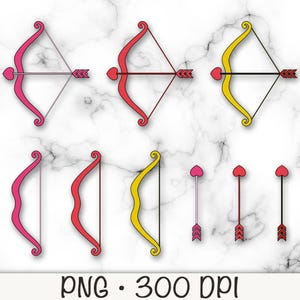 Heart Bow and Arrow, Valentine&#39;s Day Bow and Arrow Clipart, PNG, Instant Digital Download