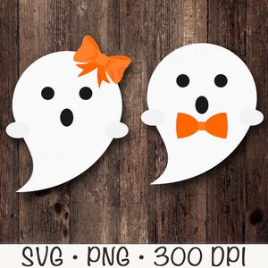 Cute Ghosts SVG, Boy Ghost, Girl Ghost SVG, Vector Cut File and PNG, Transparent Background, Clip Art, Halloween Boo Ghost, Instant Download