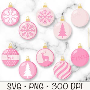Pink Christmas Ornament Balls PNG, Cute Pink Ornament Baubles SVG, Pink Tree Ornaments Clipart, Digital Download